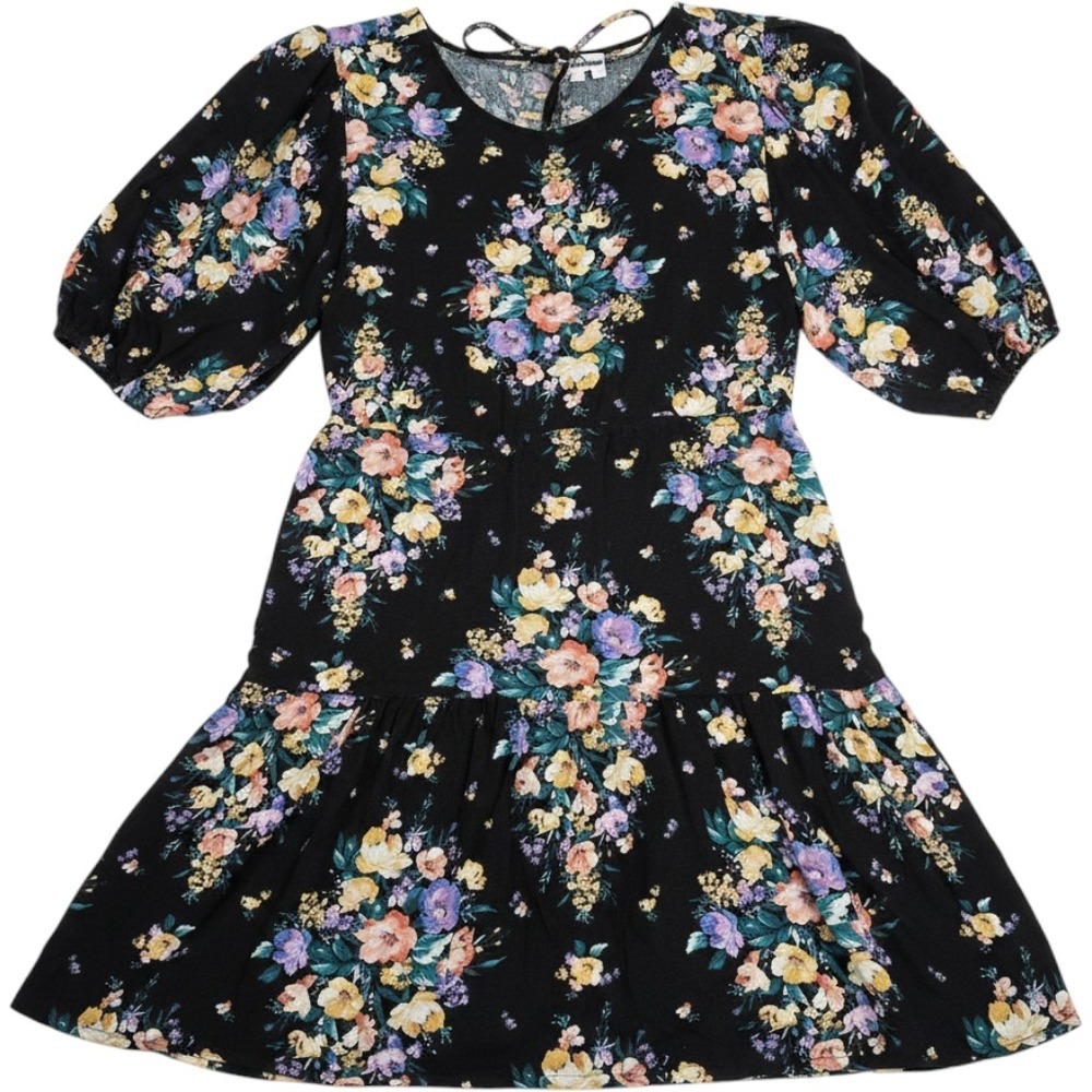 O'Neill Black Floral Alta Ruffle Open Back Mini Dress New L $69.50